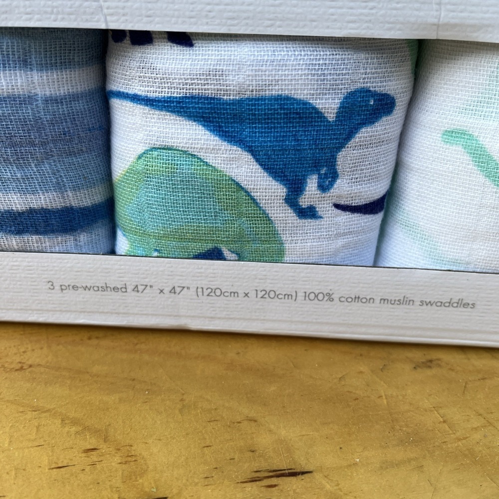 Aden & Anais White Label Jurassic Dinosaurs 3 Pack Baby Muslin Swaddle Blanket - Picture 3 of 4